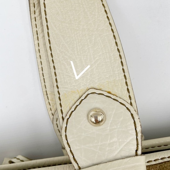 Celine Boogie Canvas Bag Olive Khaki Satchel Cream Leather Straps Medium - Picture 12 of 14